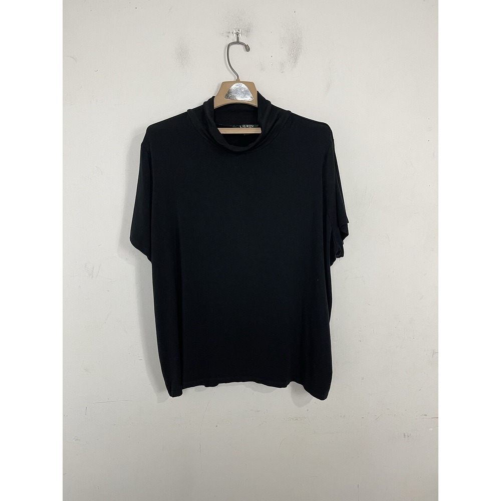 Lauren Ralph Lauren Womens Black Mock Neck Short Sleeve Jersey Top 3X Plus Size